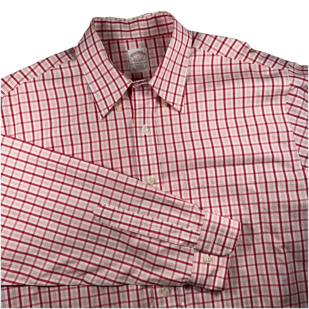 Brooks Brothers Mens Regular Fit‎ Non Iron The Original Polo Plaid Shirt Large